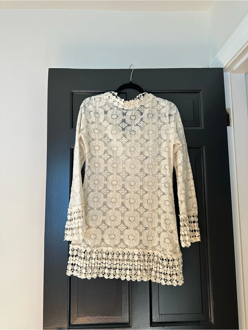 Freeway Ivory Crochet Lace Swim Cover-Up Tunic Dress Boho L